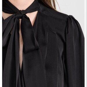 NWOT Zimmermann Dark Blue Bow-tie Neck Silk Blouse